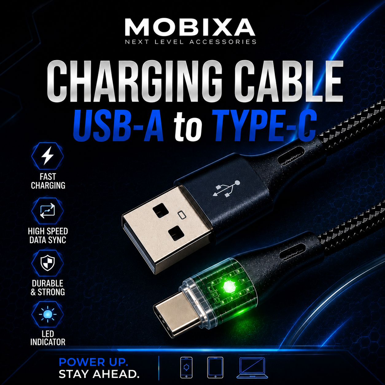 MOBIXA LED Indicator Data Cable (USB-A to Type-C)
