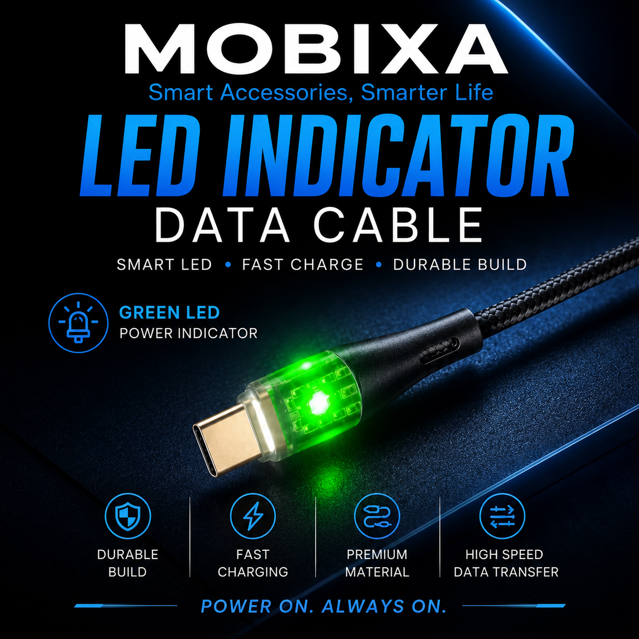 MOBIXA LED Indicator Data Cable (USB-A to Type-C)