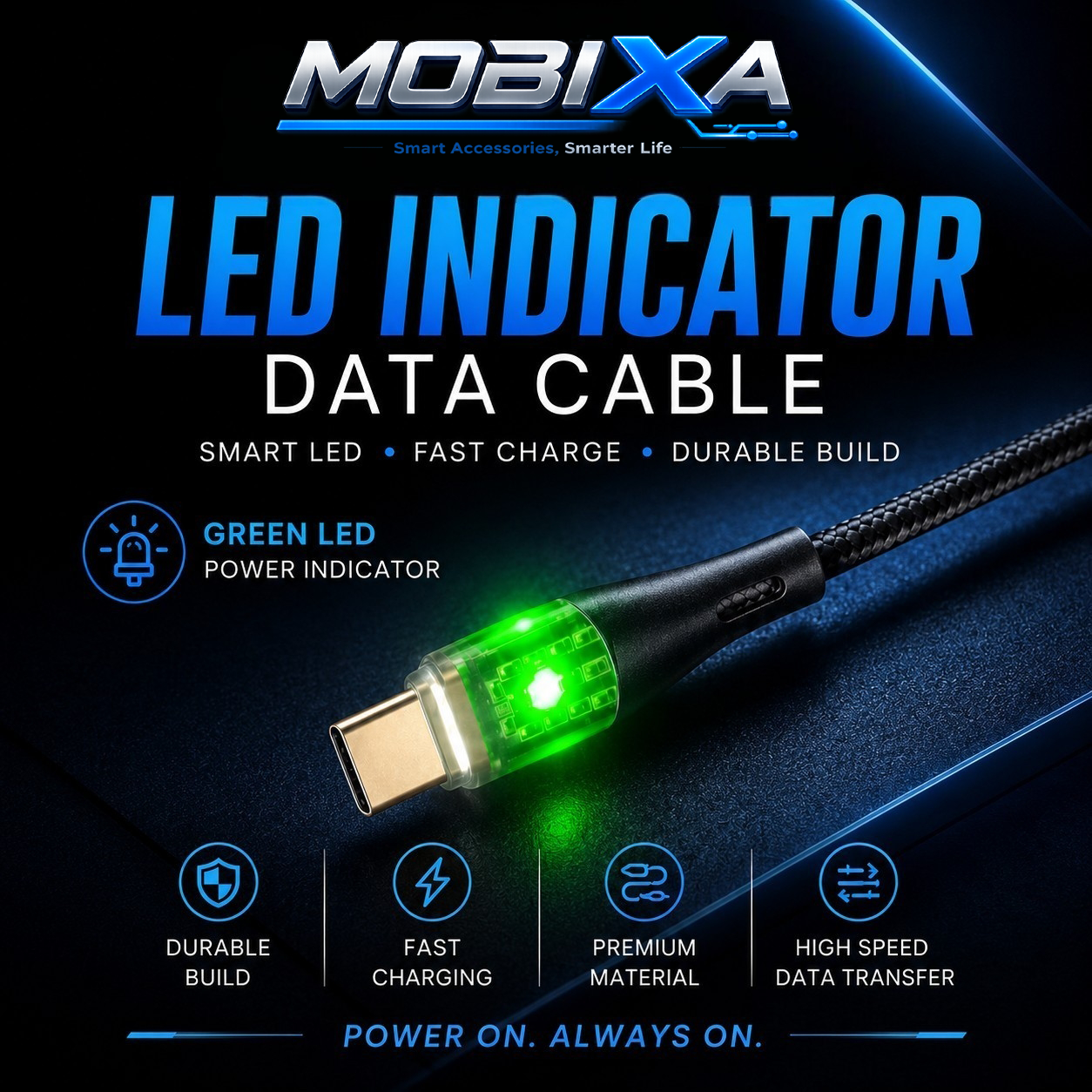 MOBIXA LED Indicator Data Cable with green LED power light