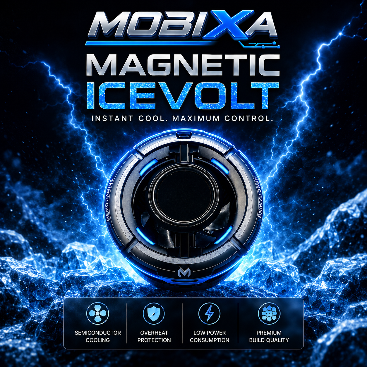 Mobixa Magnetic IceVolt Phone Cooler for Mobile Gaming – Magnetic Semiconductor Cooling Fan with RGB LED, Fast Temperature Reduction, Overheat Protection, Low Power Consumption, Premium Build Quality for Smartphones