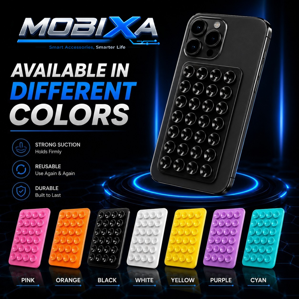 MOBIXA Nano Suction Phone Holder Pad Available in Multiple Colors – Strong Reusable Mobile Mount for Smartphones and Smooth Surfaces"